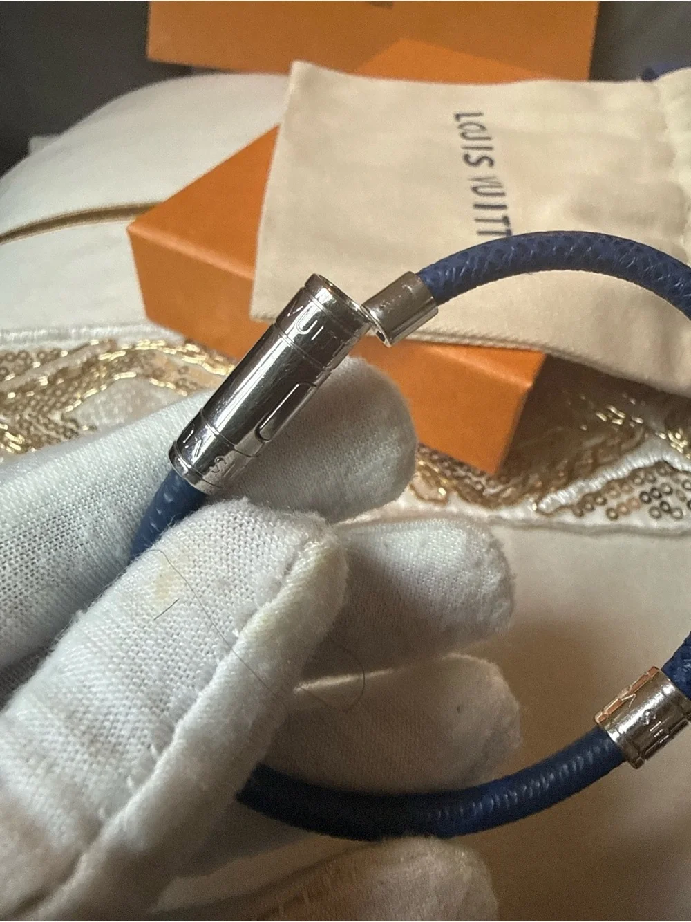 🔥Louis VuittonTaigarama Split Bracelet 21 Blue Silver Hardware🔥